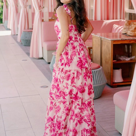 Revelry Poppy Chiffon Ruffle Tier Dress Lace Up Back Zipper Ruffle Straps Dress - Picture 16 of 16